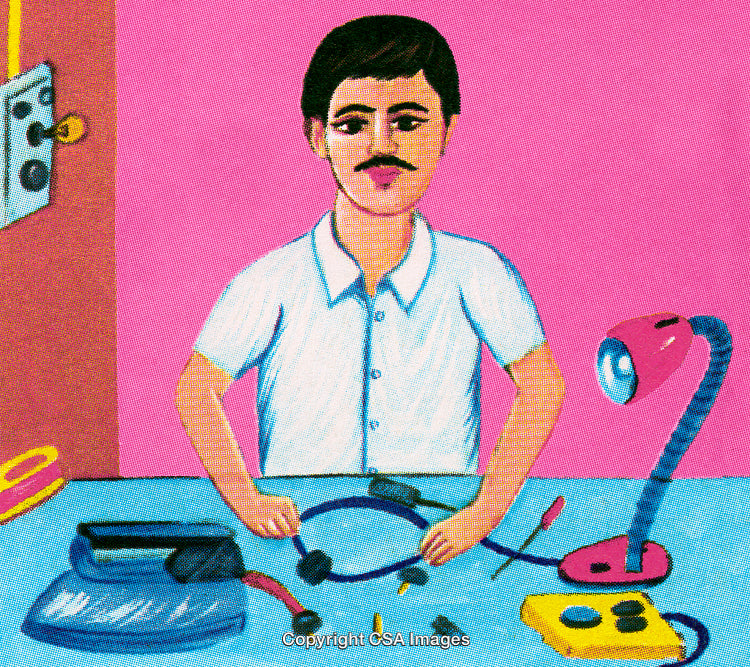 Man Working on Electronics in Colorful Illustration Style