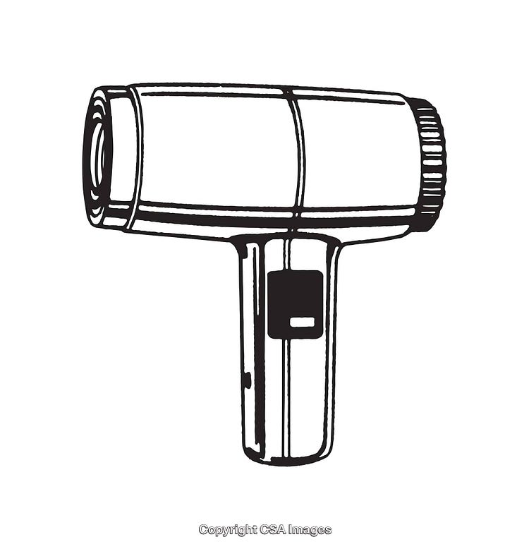 Black and White Line Art Illustration of a Modern Hair Dryer