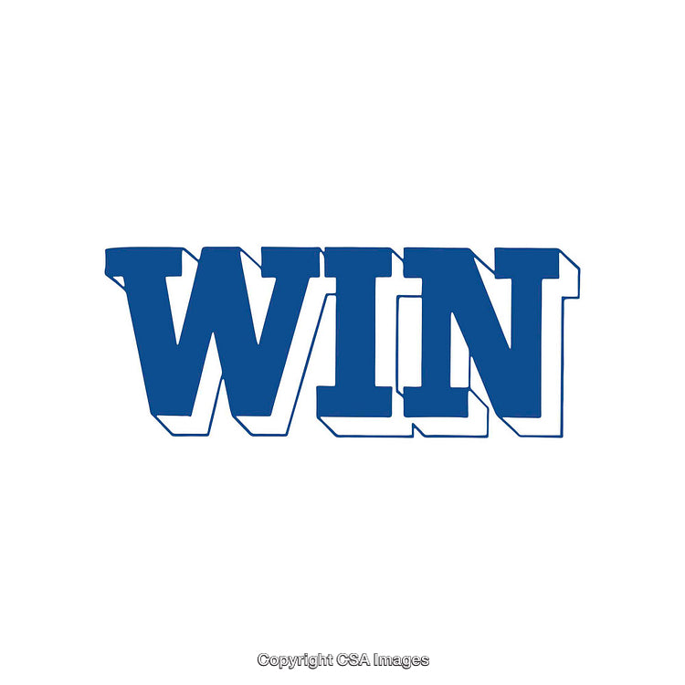 Bold Blue Text Displaying the Word 'Win' on a White Background