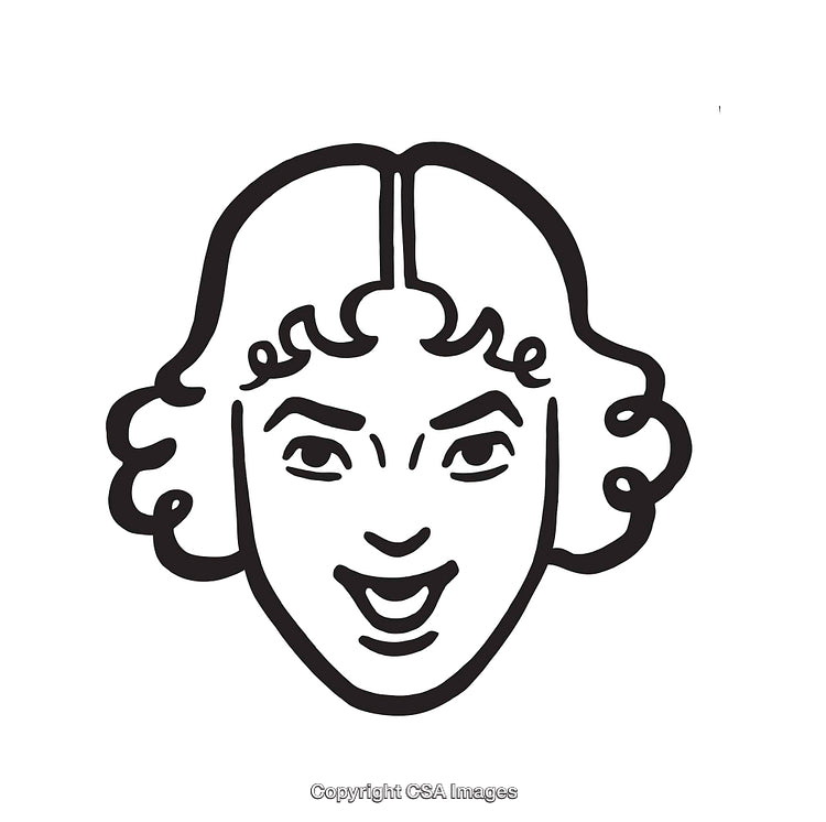 Expressive Black and White Artistic Line Drawing Featuring Curly Hair