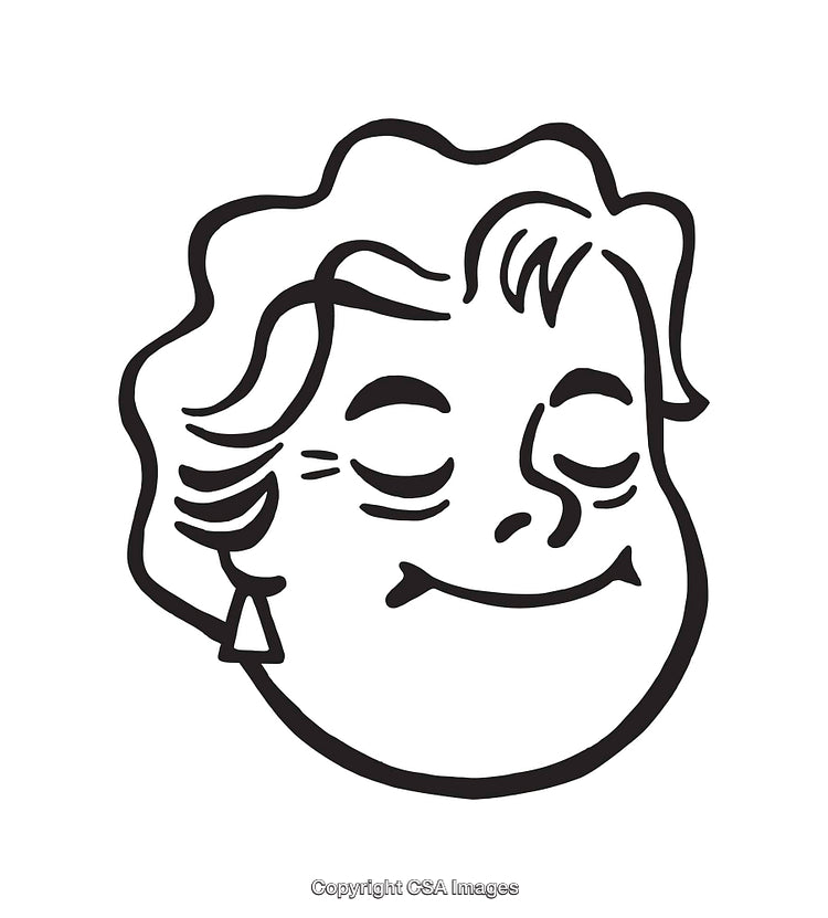 Black and White Line Art of a Smiling Content Character Illustration