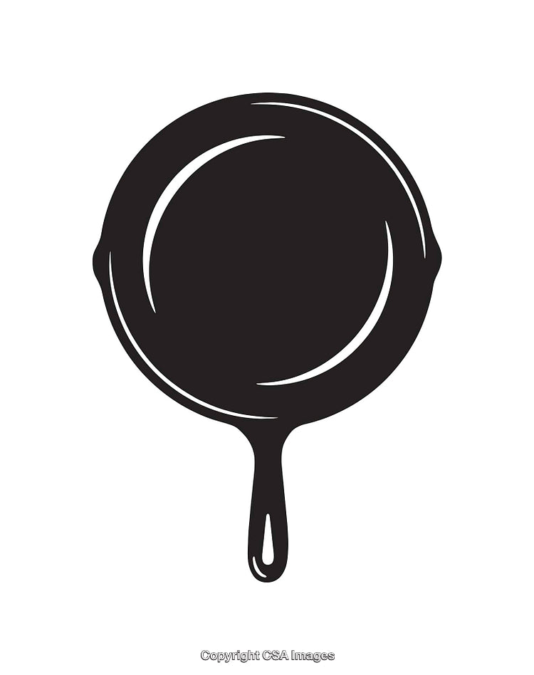 Black and White Line Art Illustration of a Cast Iron Skillet
