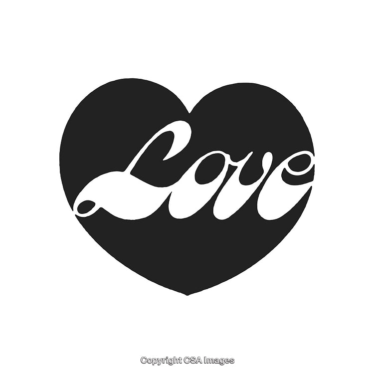 Elegant Black Heart Featuring the Word Love in Artistic Typography Design