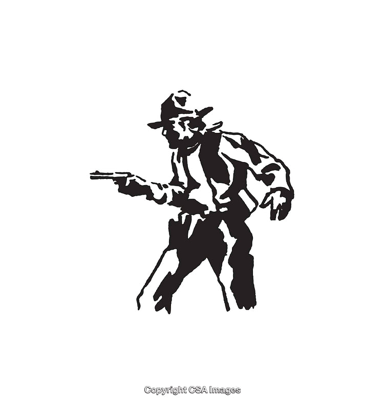 Monochrome Line Art of a Western Gunman in Action