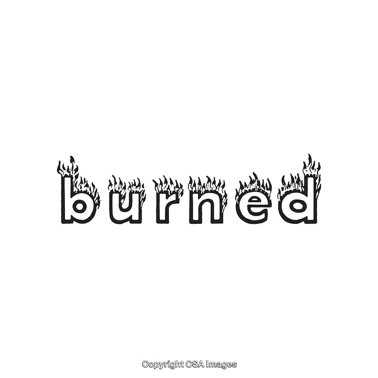 Stylized Burning Text Illustration of the Word Burned on White Background