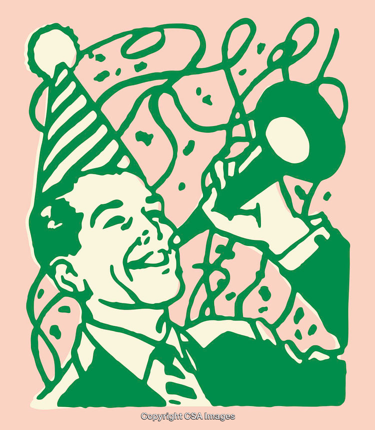 Colorful Line Art of a Party Celebration with Striped Hat and Confetti