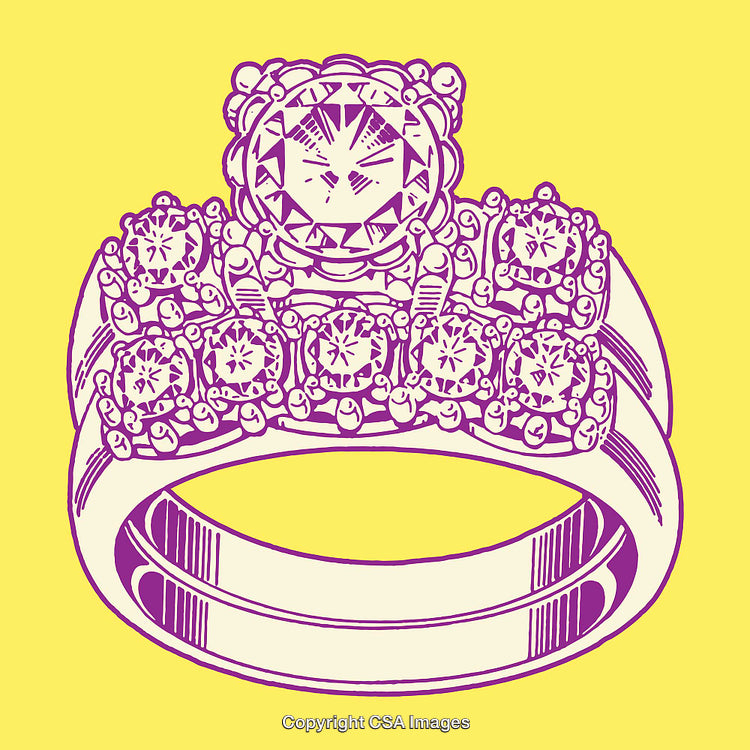 Detailed Line Art Illustration of an Elegant Multi-Stone Diamond Ring