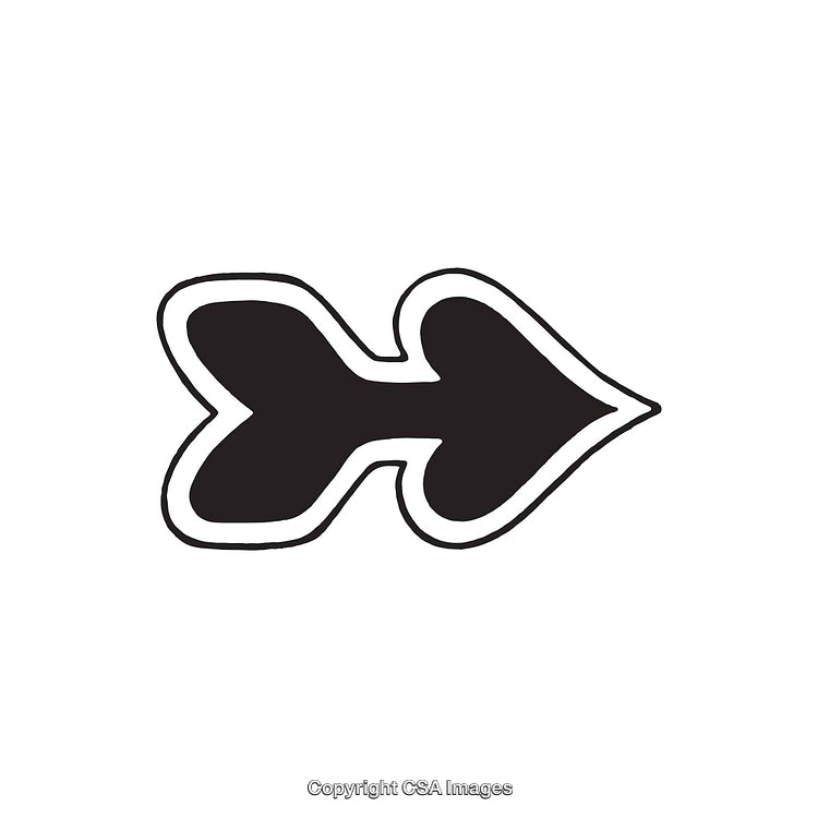 Black and White Heart Shaped Arrow Dingbat Illustration on White Background