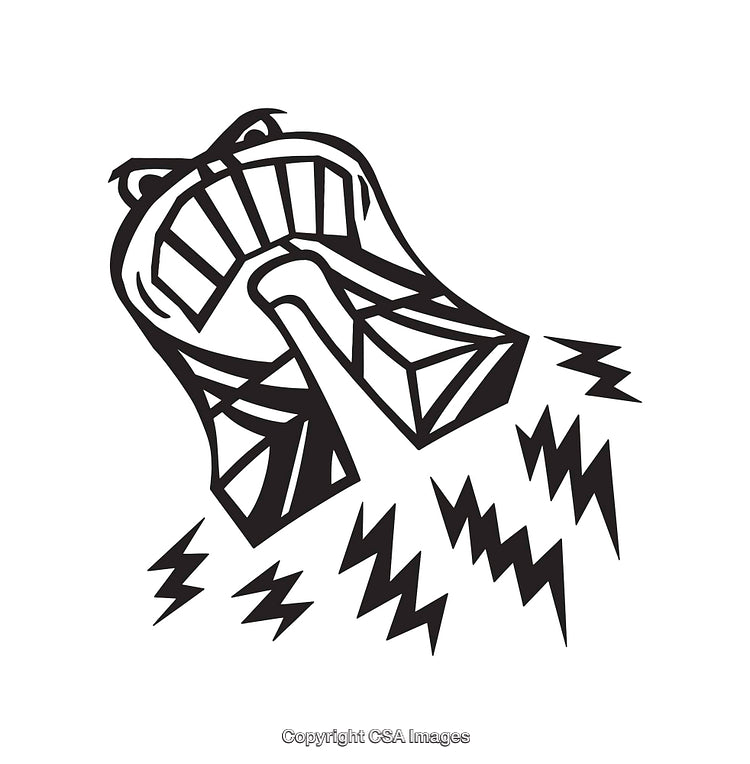 Stylized Black and White Illustration of a Roaring Animal Design