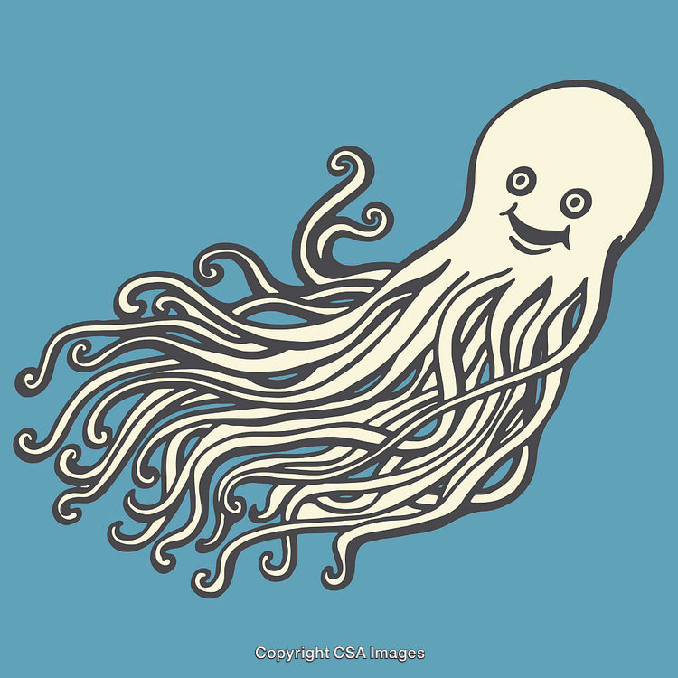 Happy Octopus Illustration with Wavy Tentacles in a Simplistic Cartoon Style