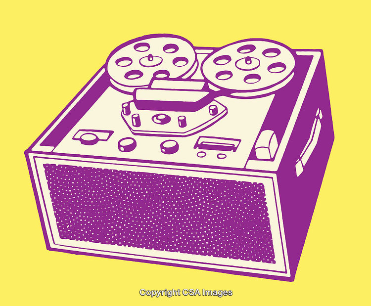 Vintage Reel-to-Reel Audio Recorder Illustration in Vibrant Stylized Colors