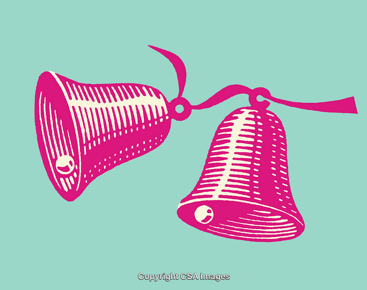 Vintage-Style Pink Bells Illustration With Green Background