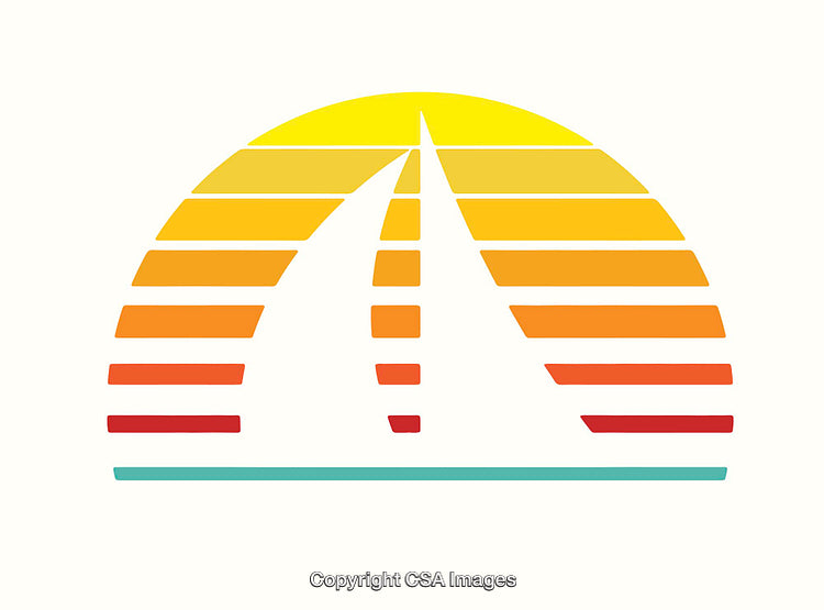 Vibrant Sunburst Graphic with Abstract Sailboat Illustration