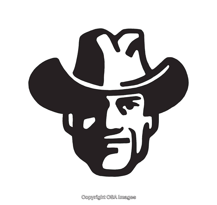 Black and White Cowboy Line Art Illustration with Bold Features