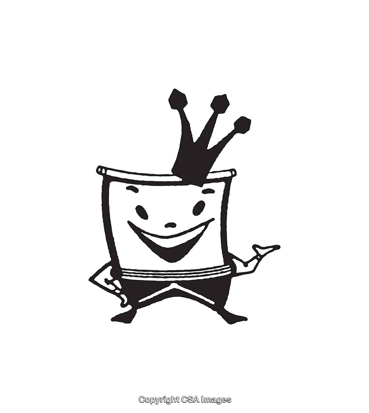 Black and White Cartoon with a Crown in Linear Art Style
