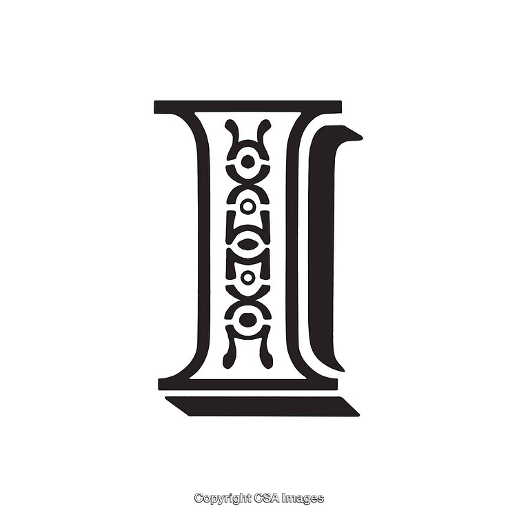 Ornate Black Script Letter I With Decorative Patterns