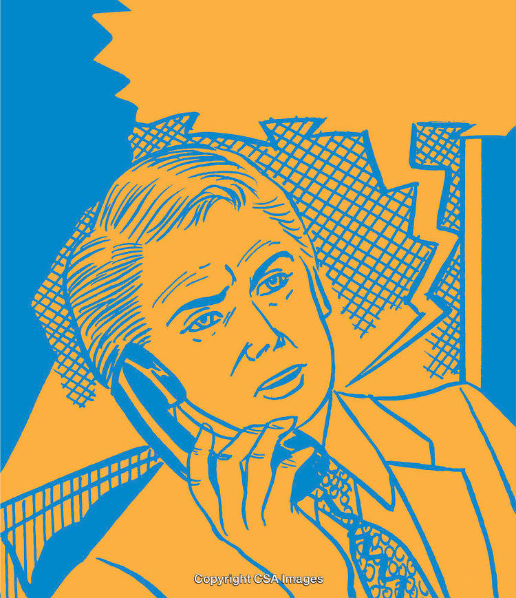 Illustration of a Concerned Businessman Talking on the Phone Using Pop Art Style