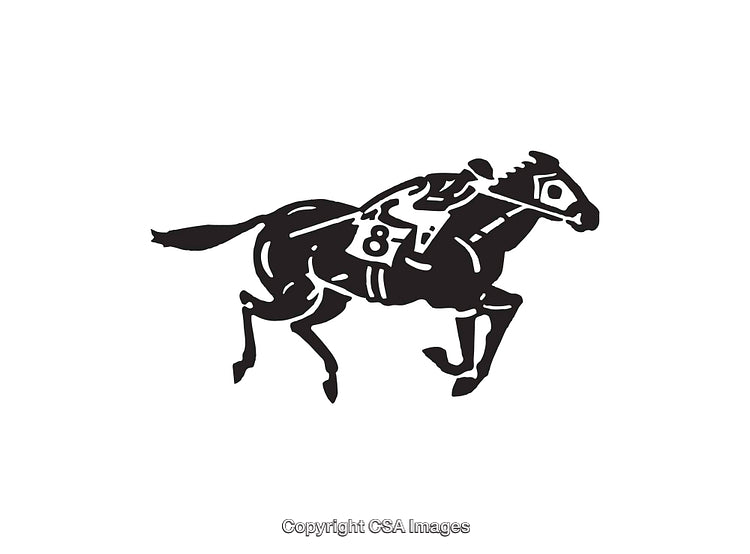 Black and White Silhouette of Horse Racing with Jockey