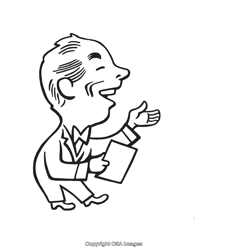 Vintage Line Art Illustration of Smiling Businessman Giving Presentation
