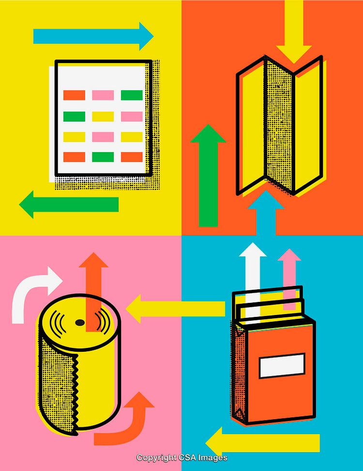 Colorful Line Art Illustration Depicting Concepts With Arrows and Shapes