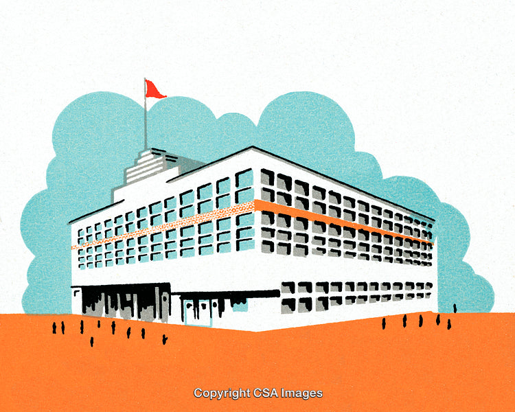 Illustration of a Modern Building with Vibrant Colors and Abstract Design Elements