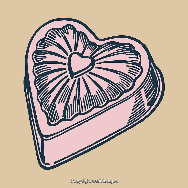 Heart-Shaped Candy Box Illustration in Colorful Line Art Style