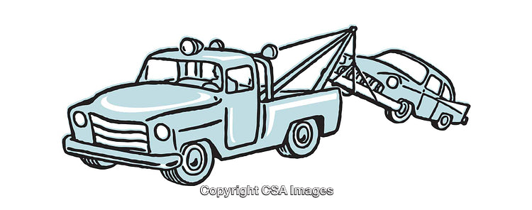 Classic Tow Truck Towing a Small Car in Vintage Illustration Style