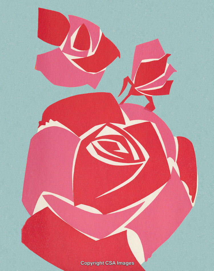 Abstract Geometric Illustration of Red and Pink Roses on Pastel Background