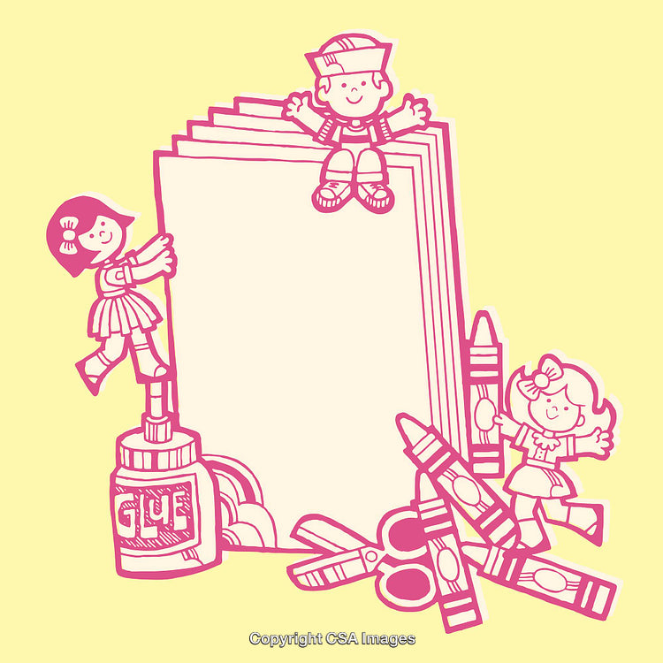 Fun Colorful Illustrations of Craft Supplies and Children Playing