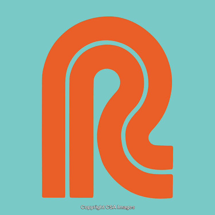 Bold Orange Letter R Icon on Light Blue Background