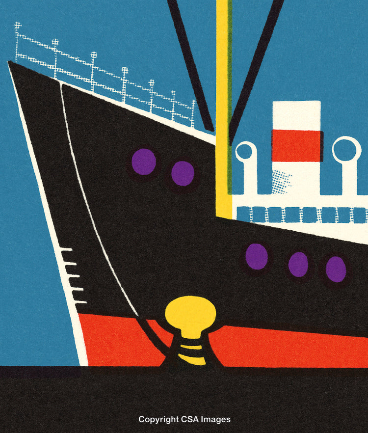 Illustration of a Colorful Ship Bow with Geometric Design Elements