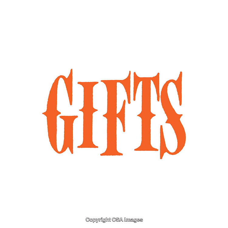 Bold Orange Typography Illustration of the Word Gifts on White Background