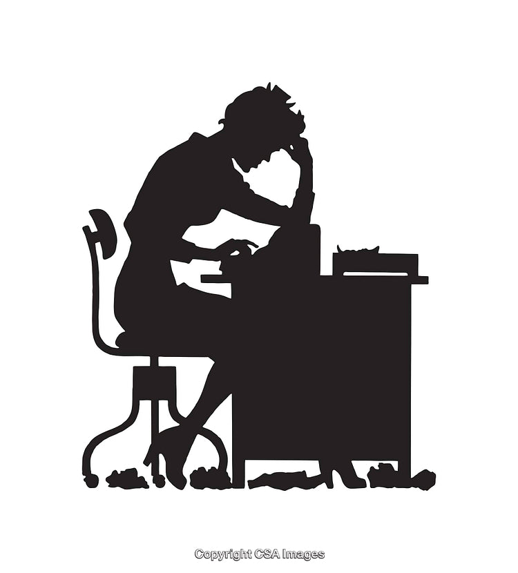 Silhouette of a Woman Typing at Desk in a Creative Setting