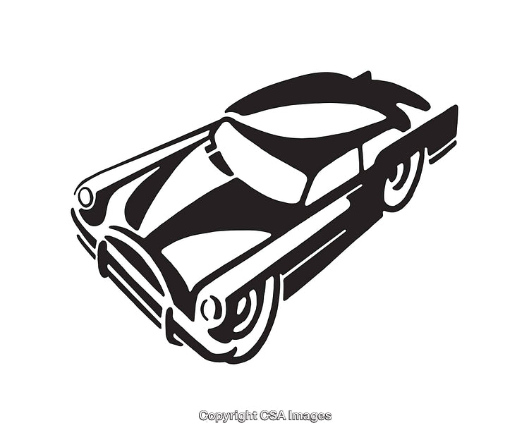 Black and White Illustration of a Vintage Classic Car in Retro Style