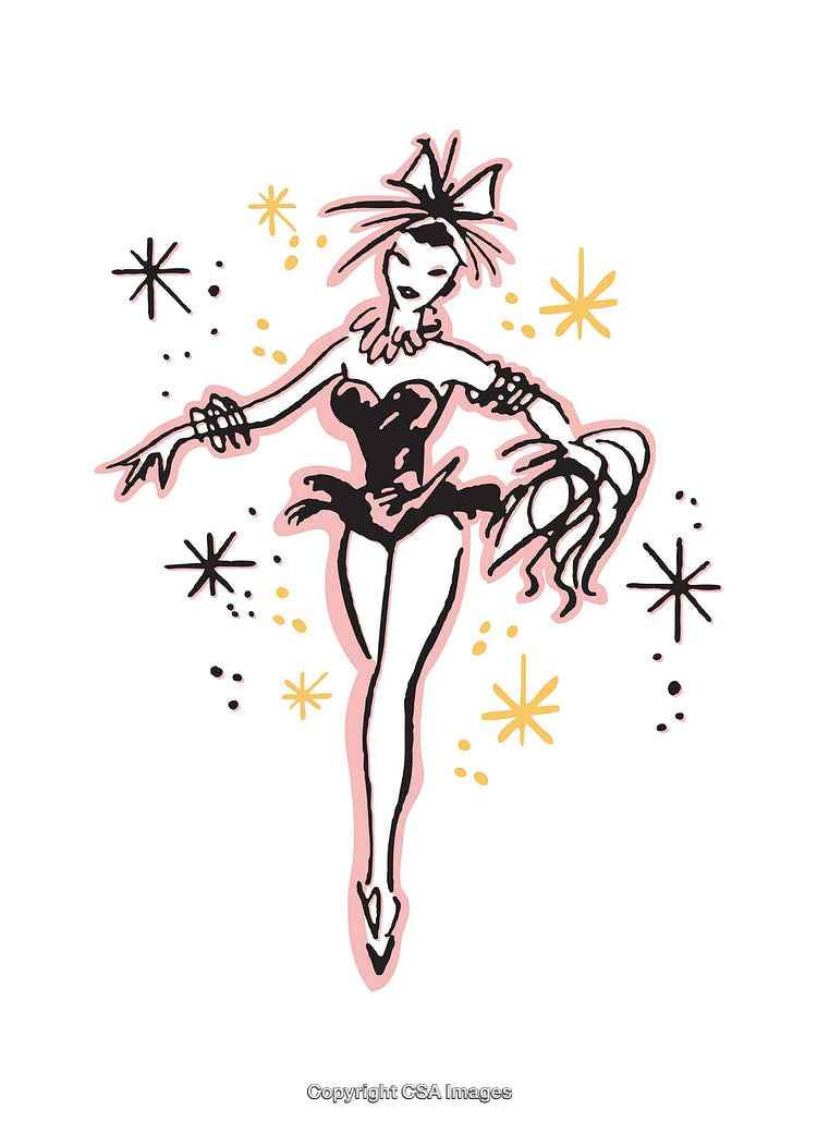 Elegant Hand-Drawn Illustration of a Graceful Dancing Figure with Color Accents