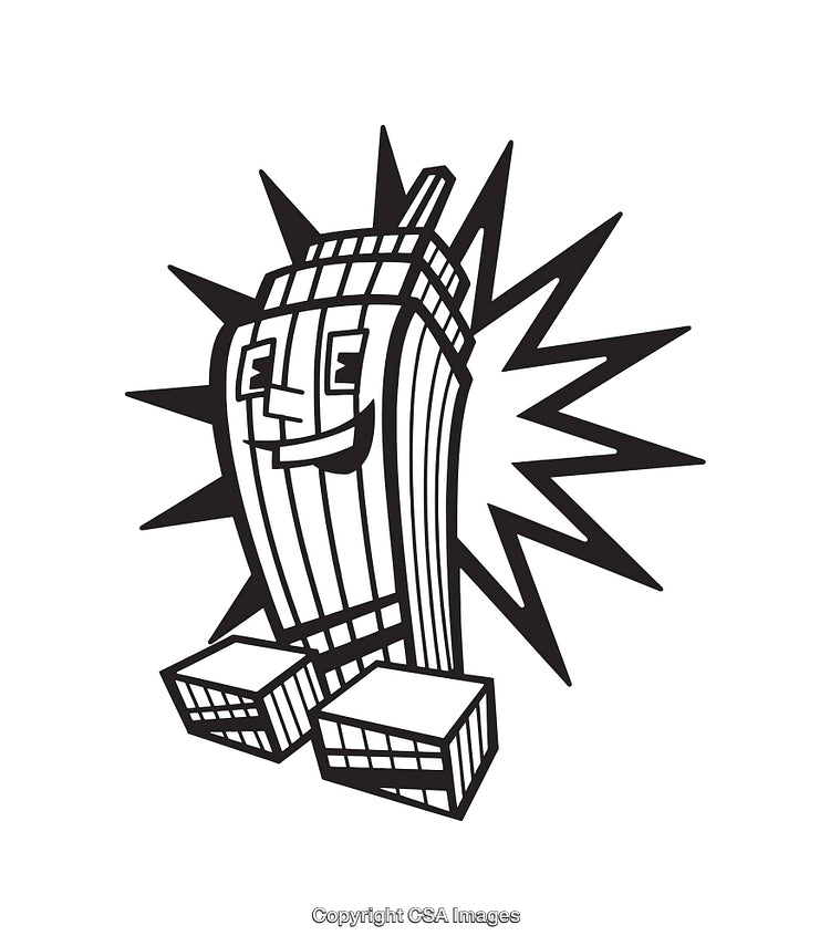 Playful Line Art Cartoon of a Smiling Building Character