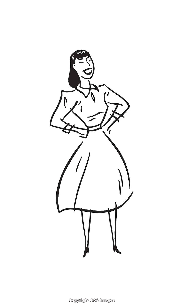 Retro Styled Black and White Illustration of a Woman Smiling Confidently