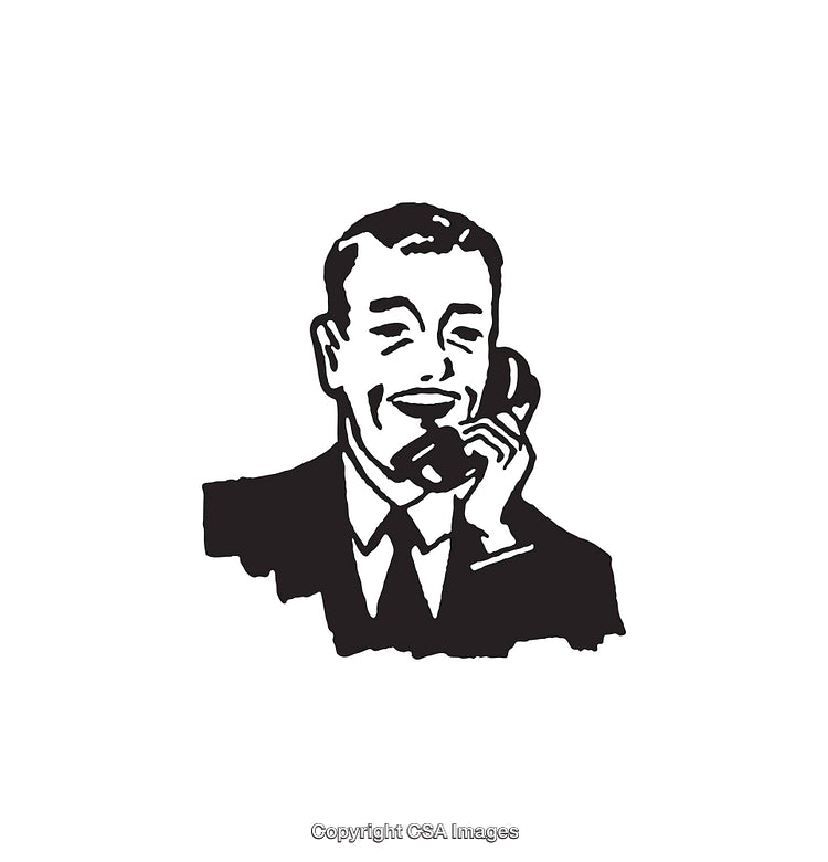 Retro Illustration of a Businessman Talking on a Telephone in Black and White