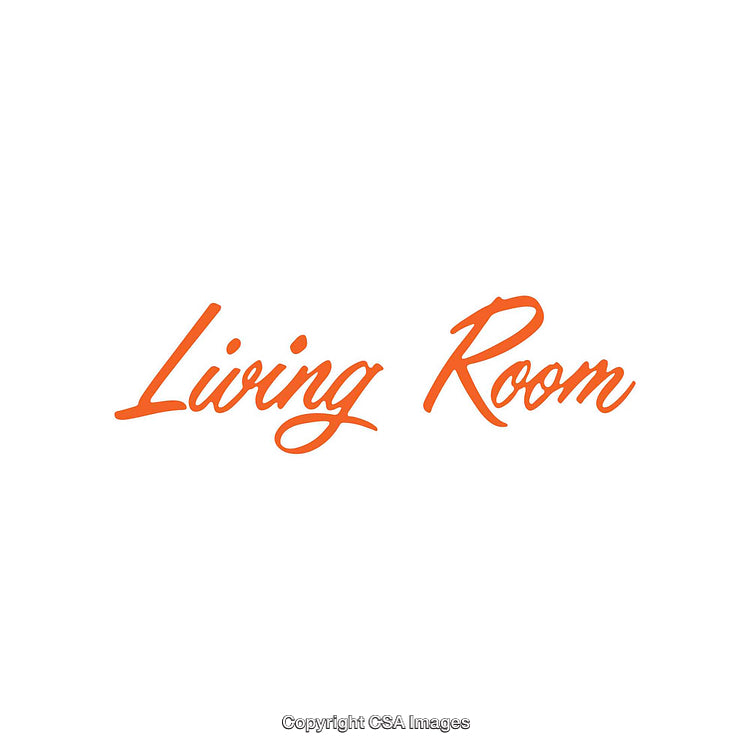 Stylish Orange Script Text Reading 'Living Room' in Bold Typography