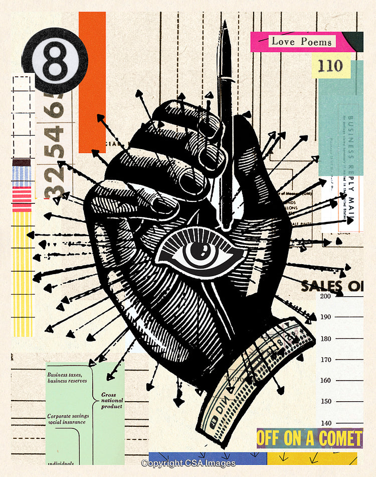 Abstract Artistic Illustration Featuring Hand Eye Graph Elements And Creative Typography