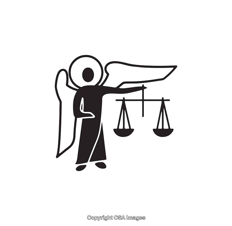 Black And White Icon of Angel Holding Scales Representing Justice