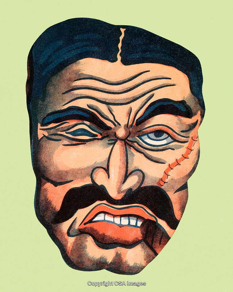 Abstract Vintage Character Artwork Featuring a Distorted Male Face Mask Design