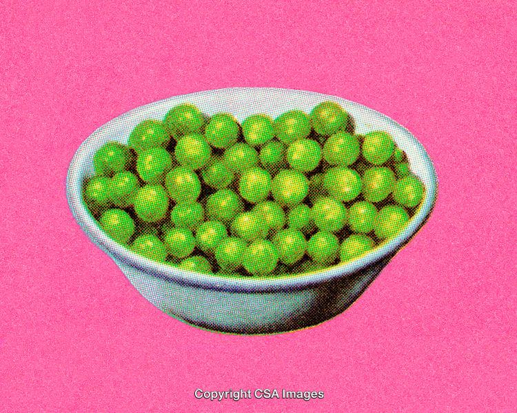 Vibrant Bowl of Peas on a Pink Background Displaying Graphic Style