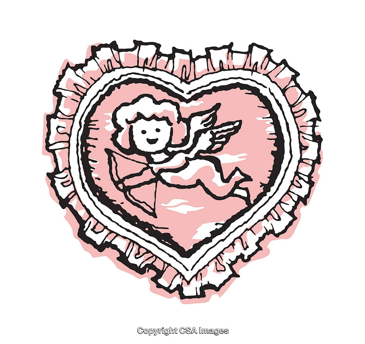 Illustrated Pink Heart with Cupid Depicting Love and Romance
