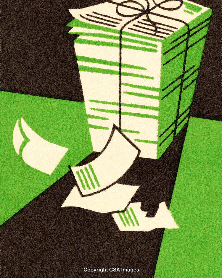 Illustration of Stacked Papers on a Green and Black Background