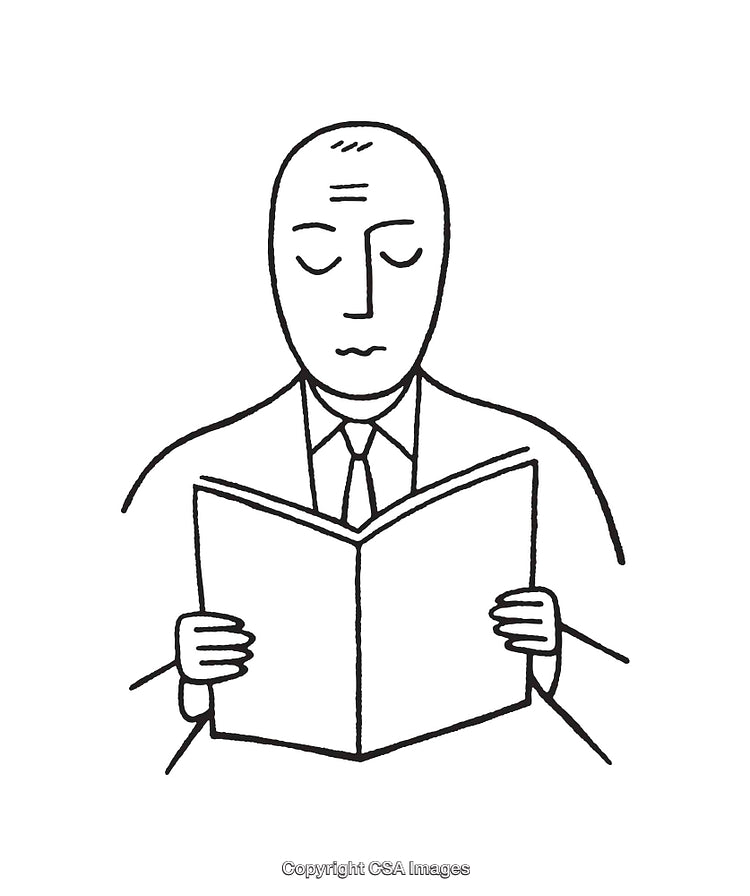 Black and White Line Art Illustration of a Person Reading a Book