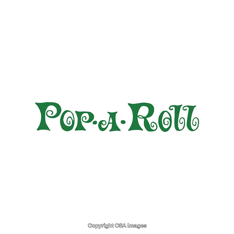 Green Pop-A-Roll Text in Vibrant Whimsical Font on White Background
