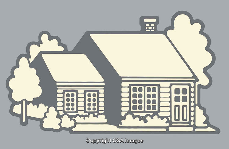 Rustic Line Art Illustration of a House with Trees in Background