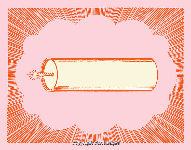 Colorful Line Art Illustration Featuring a Dynamite Symbol on Pink Background