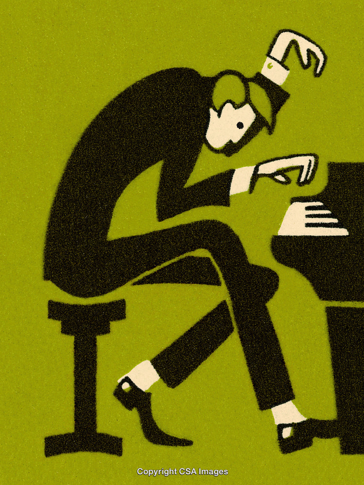 Abstract Illustration of Pianist with Expressive Movements on Green Background